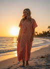 Women’s Orange Long Kaftan Dress – Lightweight Summer Boho Caftan One size