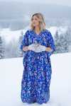 BOGO Women’s Blue Floral Caftan – Maxi Kaftan Dress for Beach, Cruise & Resort Wear L-2XL