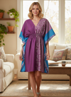 Purple Floral Short Kaftan for Women – Boho Beach & Resort Wear Summer Dress, SML