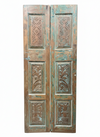 Hand Carved Vintage Wood Double Doors Distress Blue Barn Doors 80x32.5