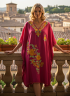Magenta Embroidered Short Kaftan Dress – Oversized Women’s Tunic, Boho Leisure Wear L-2X