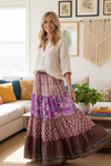 Women’s Light Purple Floral Patchwork Boho Maxi Skirt | Flowing Summer Skirt S/M