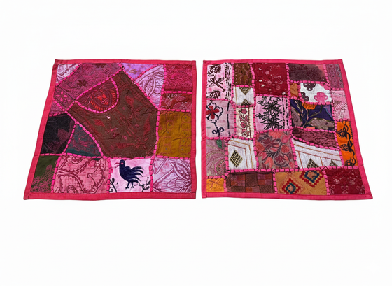 Handmade Boho Patchwork Cushion Covers Pink Throw Pillows for Living Room & Bedroom