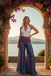 Women's Purple & Blue Boho Palazzo – Handmade Flowy Wide-Leg Bohemian Pants SM
