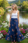 Women’s Azure Blue Floral Beach Maxi Skirt | Patchwork Boho Long Skirt S/M