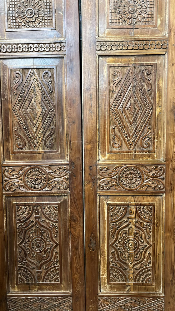 Antique Carved Double Door Brass Studs Wooden Barn Door 77