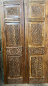 Antique Carved Double Door Brass Studs Wooden Barn Door 77
