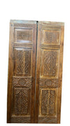 Antique Carved Double Door Brass Studs Wooden Barn Door 77