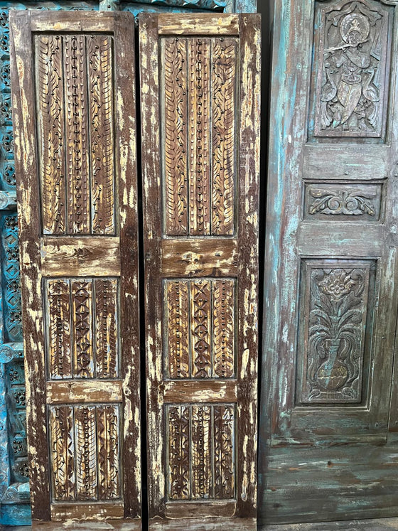 Antique Double Doors Rustic Brass Studs Carved Wooden Barn Doors 80