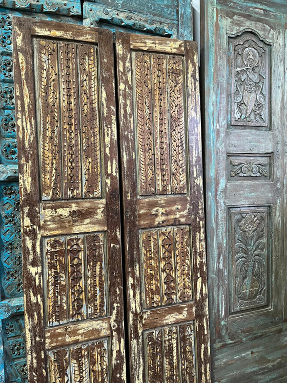 Antique Double Doors Rustic Brass Studs Carved Wooden Barn Doors 80