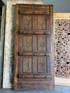 Antique Carved Wood Indian Door with Brass Studs Hinged or Sliding Barn Door 96