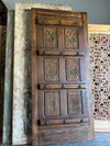 Antique Carved Wood Indian Door with Brass Studs Hinged or Sliding Barn Door 96
