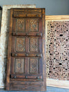 Antique Carved Wood Indian Door with Brass Studs Hinged or Sliding Barn Door 96