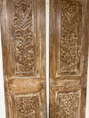 Pair of Antique Style Carved Wood Door Panels – Narrow Floral Arched Design 80x36