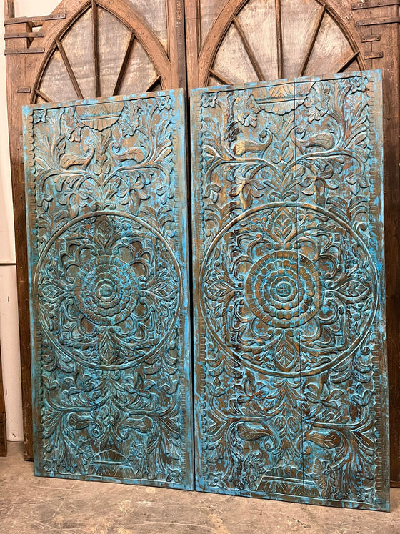 Vintage Door Lotus Mandala Carved Barn Door Rustic Wall Art Headboard 80x36