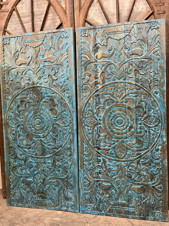 Vintage Door Lotus Mandala Carved Barn Door Rustic Wall Art Headboard 80x36