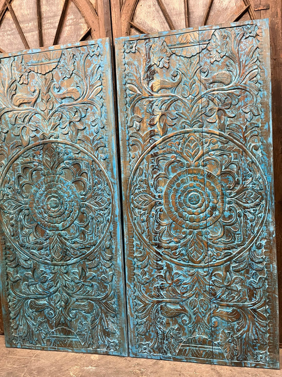 Vintage Door Lotus Mandala Carved Barn Door Rustic Wall Art Headboard 80x36