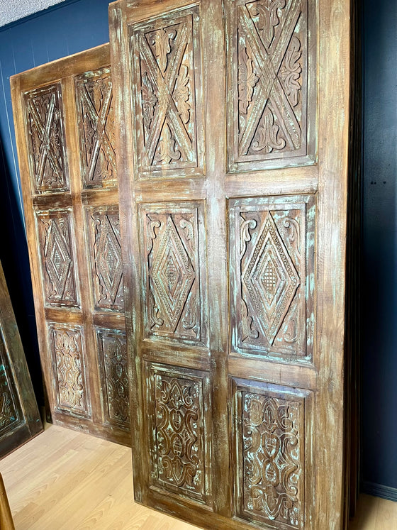 Vintage Carved Wood Barn Doors Pantry Closet 84x36