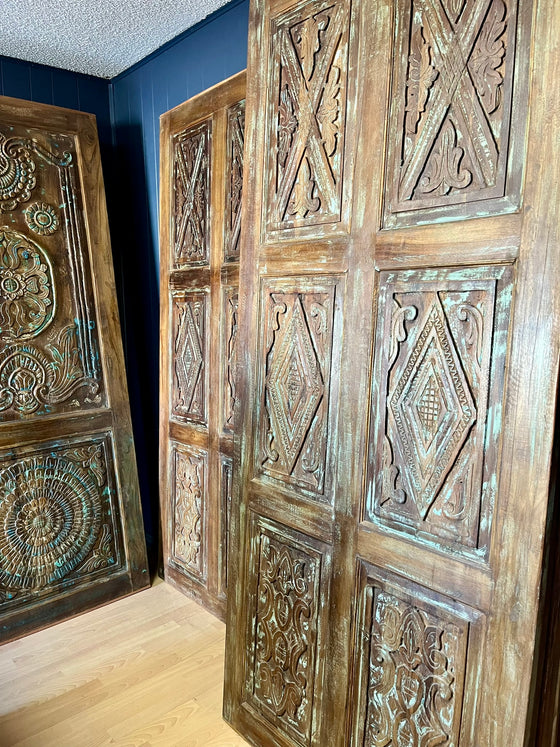 Vintage Carved Wood Barn Doors Pantry Closet 84x36