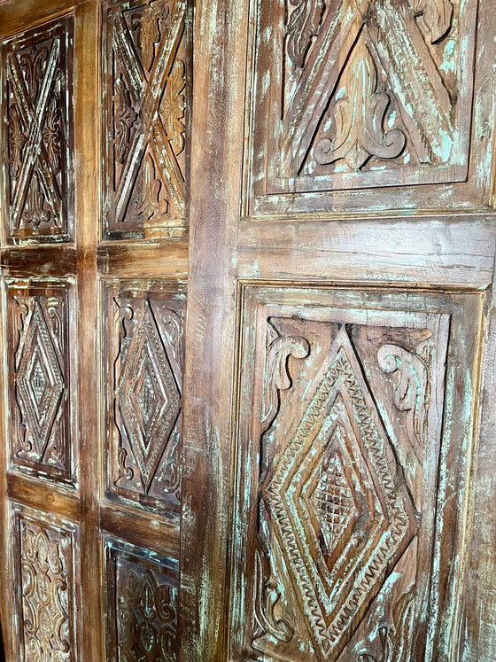 Vintage Carved Wood Barn Doors Pantry Closet 84x36