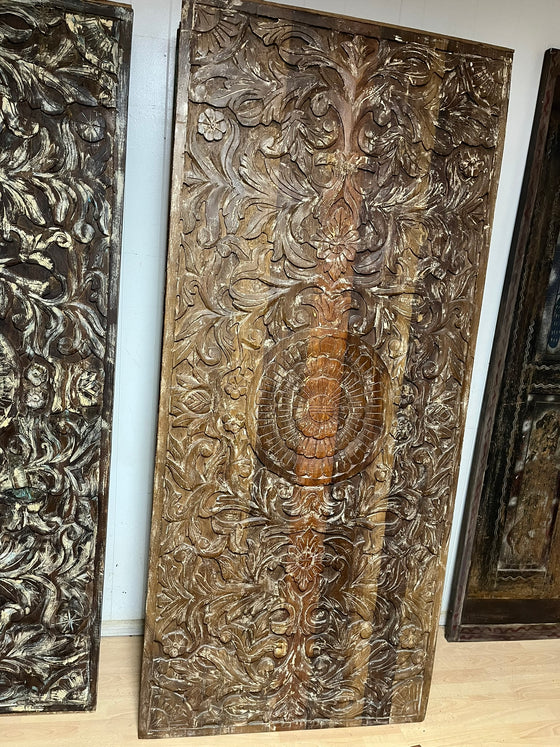 Vintage Carved Lotus Barndoor Headboard Wall Decor 80x36