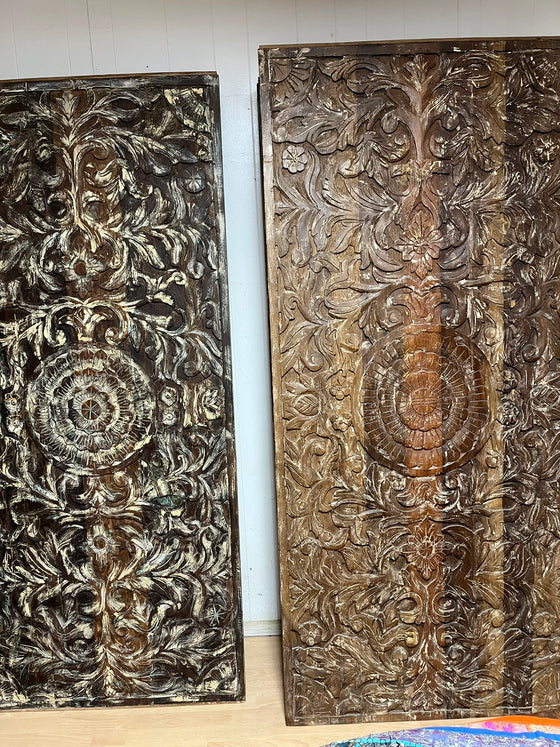 Vintage Carved Lotus Barndoor Headboard Wall Decor 80x36