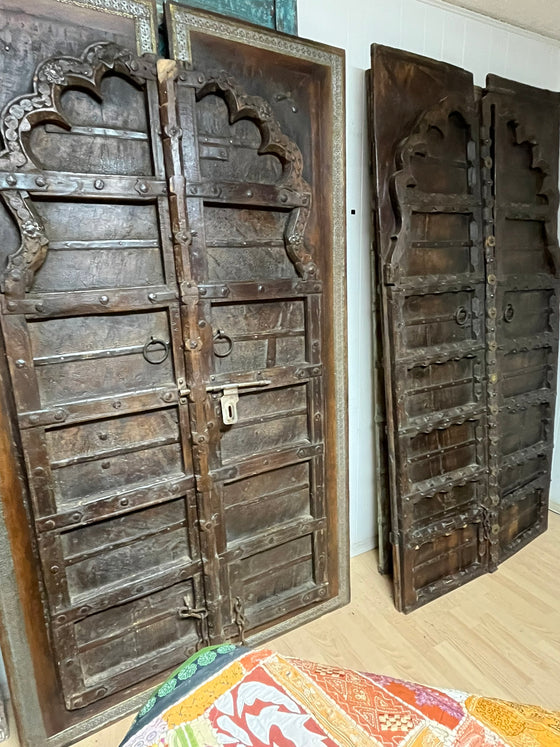 Pair Antique doors, Arched Doors, Scalloped Carved door