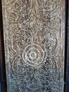 Vintage Carved Wood Lotus Medallion Artistic Barn Door Headboard 80x36