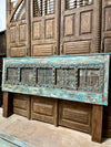 Antique Blue Door Headboard, Vintage Door King Headboard, Sliding Door