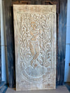 Fluting Krishna Wall Panel – Vintage Limewash Carved Temple Door Wall Art 84x41