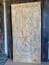 Fluting Krishna Wall Panel – Vintage Limewash Carved Temple Door Wall Art 84x41