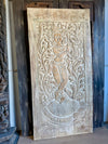 Fluting Krishna Wall Panel – Vintage Limewash Carved Temple Door Wall Art 84x41