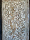Fluting Krishna Wall Panel – Vintage Limewash Carved Temple Door Wall Art 84x41