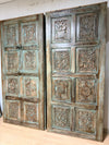 Vintage Carved Wood Door Rustic Green Sliding Pocket Doors 80x36