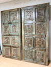 Vintage Carved Wood Door Rustic Green Sliding Pocket Doors 80x36