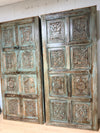 Vintage Carved Wood Door Rustic Green Sliding Pocket Doors 80x36
