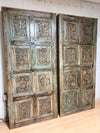 Vintage Carved Wood Door Rustic Green Sliding Pocket Doors 80x36