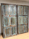 Vintage Carved Wood Door Distressed Blue Barn Doors Room Divider 80x36