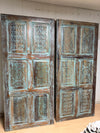 Vintage Carved Wood Door Distressed Blue Barn Doors Room Divider 80x36