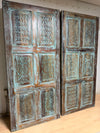 Vintage Carved Wood Door Distressed Blue Barn Doors Room Divider 80x36