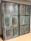 Vintage Carved Wood Door Distressed Blue Barn Doors Room Divider 80x36