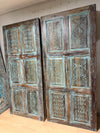 Vintage Carved Wood Door Distressed Blue Barn Doors Room Divider 80x36