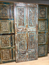 Antique Blue Distressed Wooden Door Hand-Carved Six-Panels Barn Door 80x32.5