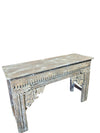 Vintage Carved Console Table Gray Floral Carved Entryway Table & TV Stand