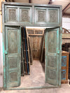 Antique Green Carved Door Teak Wood Double Door Hinged Garden Door 98x69