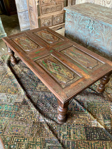  Dark Wood Rustic Farmhouse Coffee Table Hand Carved Living Room Table