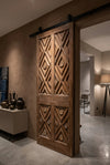 Midcentury Spanish Hacienda Entry Door, Carved Diamond Sliding Barn Door 80x30