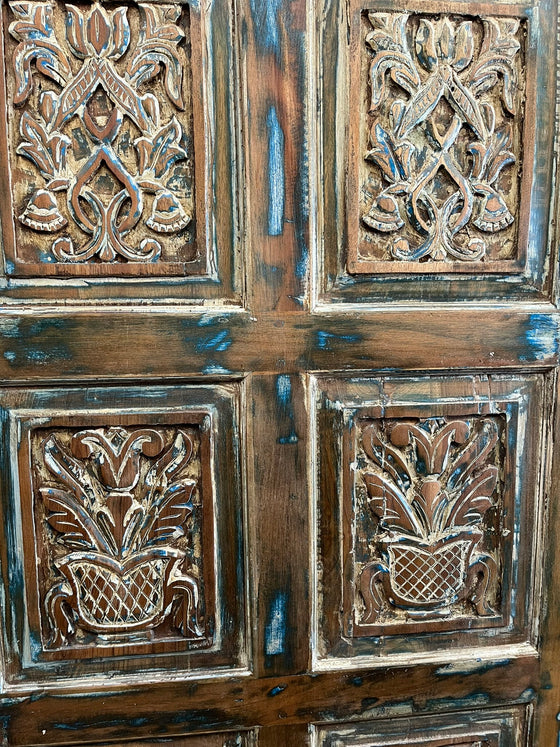 Vintage Carved Door Blue Wood Farmhouse Sliding Barndoor Pantry Door 80