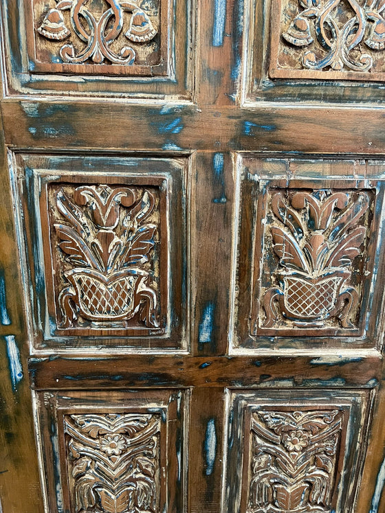 Vintage Carved Door Blue Wood Farmhouse Sliding Barndoor Pantry Door 80