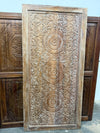 Hand-Carved Lotus Mandala Entry Door Whitewashed Double Side Carved Door 85x41.5
